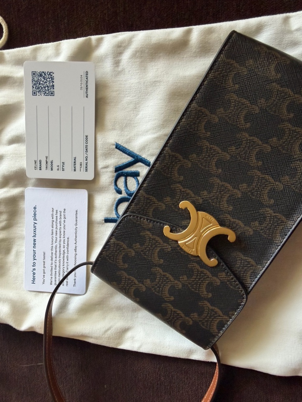 Celine Brown Triomphe Monogram Crossbody with Gold Clasp